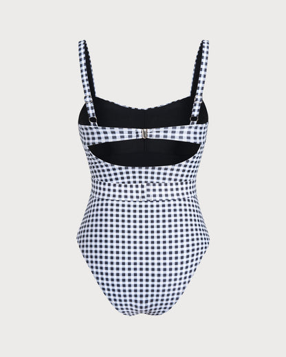 One-Piece Black Checkered Swimsuit