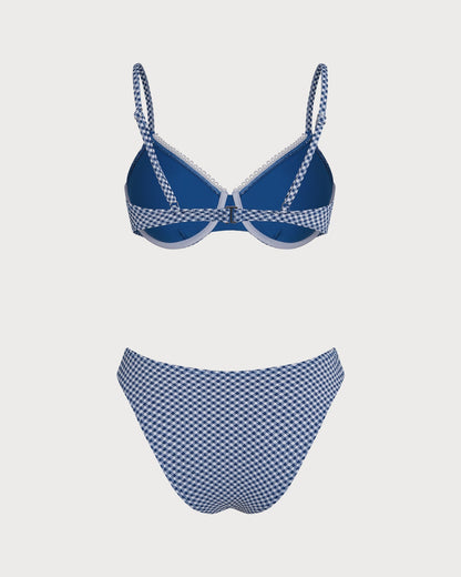Blue Checkered Underwire Bikini Set