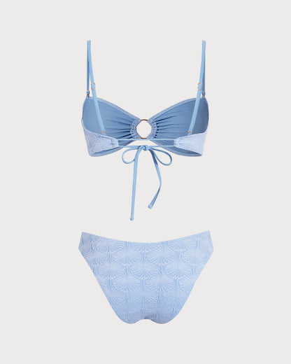 Blue Jacquard Bikini Sets with Cut