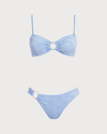 Blue Jacquard Bikini Sets with Cut