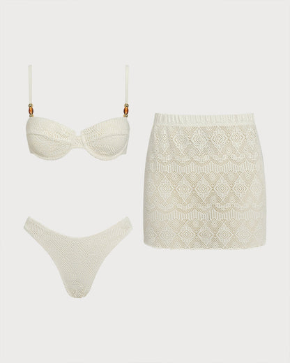 Three-Piece Set with Textured Rings in White