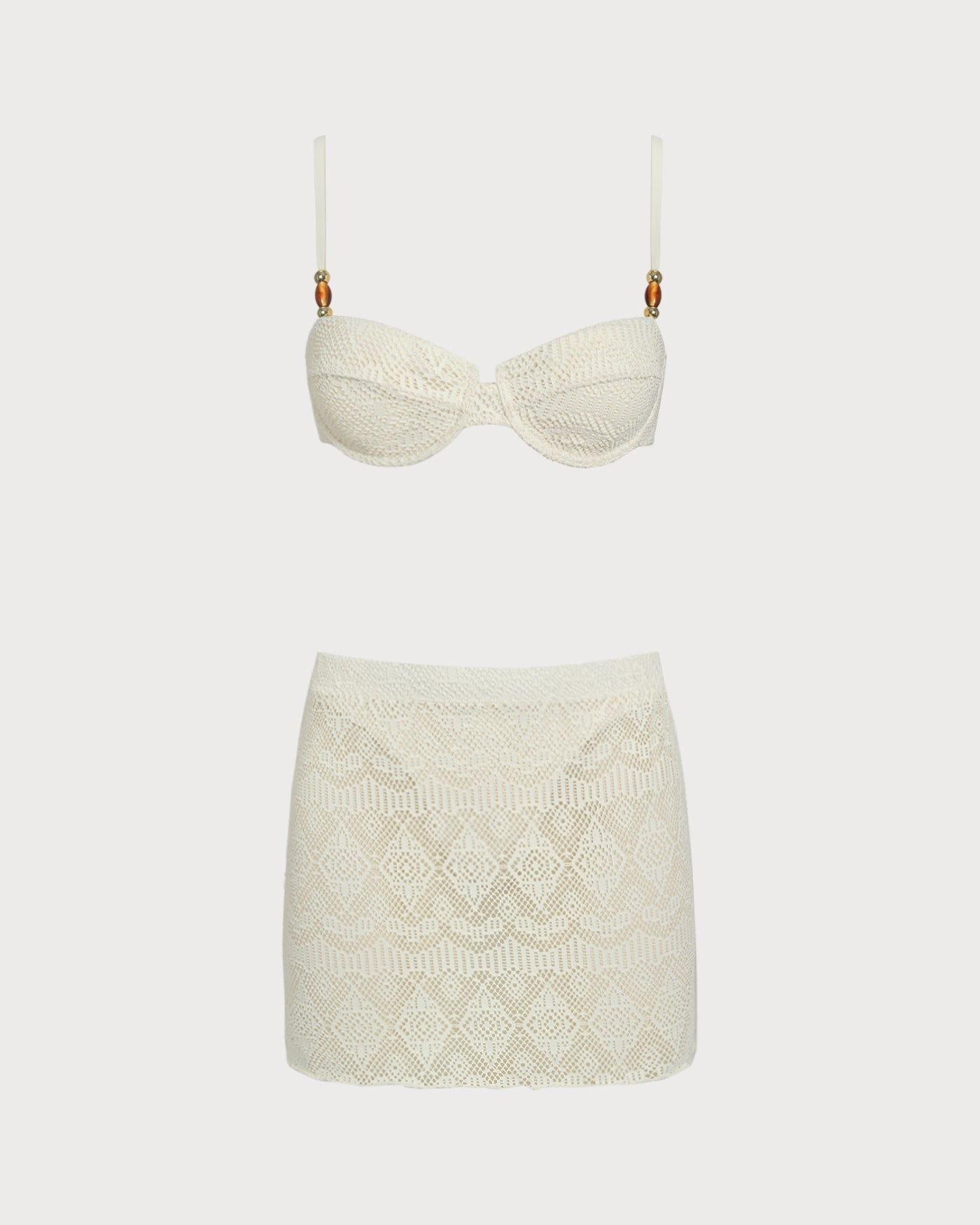 Three-Piece Set with Textured Rings in White