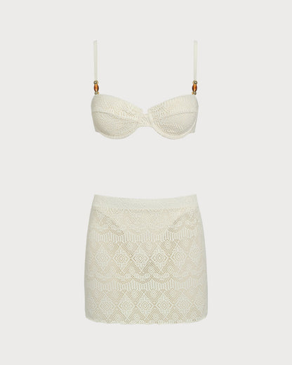 Three-Piece Set with Textured Rings in White