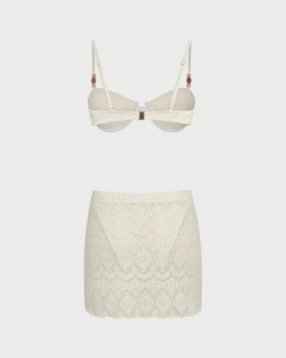 Three-Piece Set with Textured Rings in White