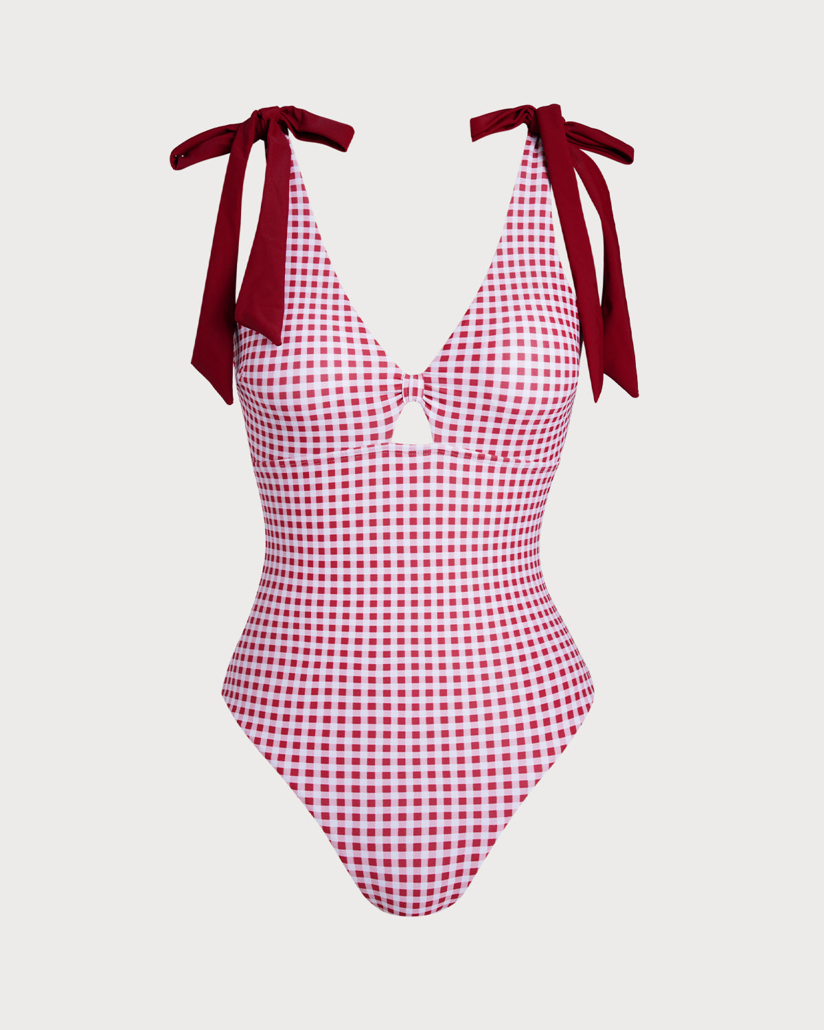 One-Piece Striped Swimsuit in Wine Red