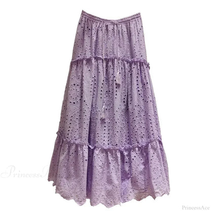 Women's Summer Cotton Full Lace Midi Skirt A-line Boho Vacation