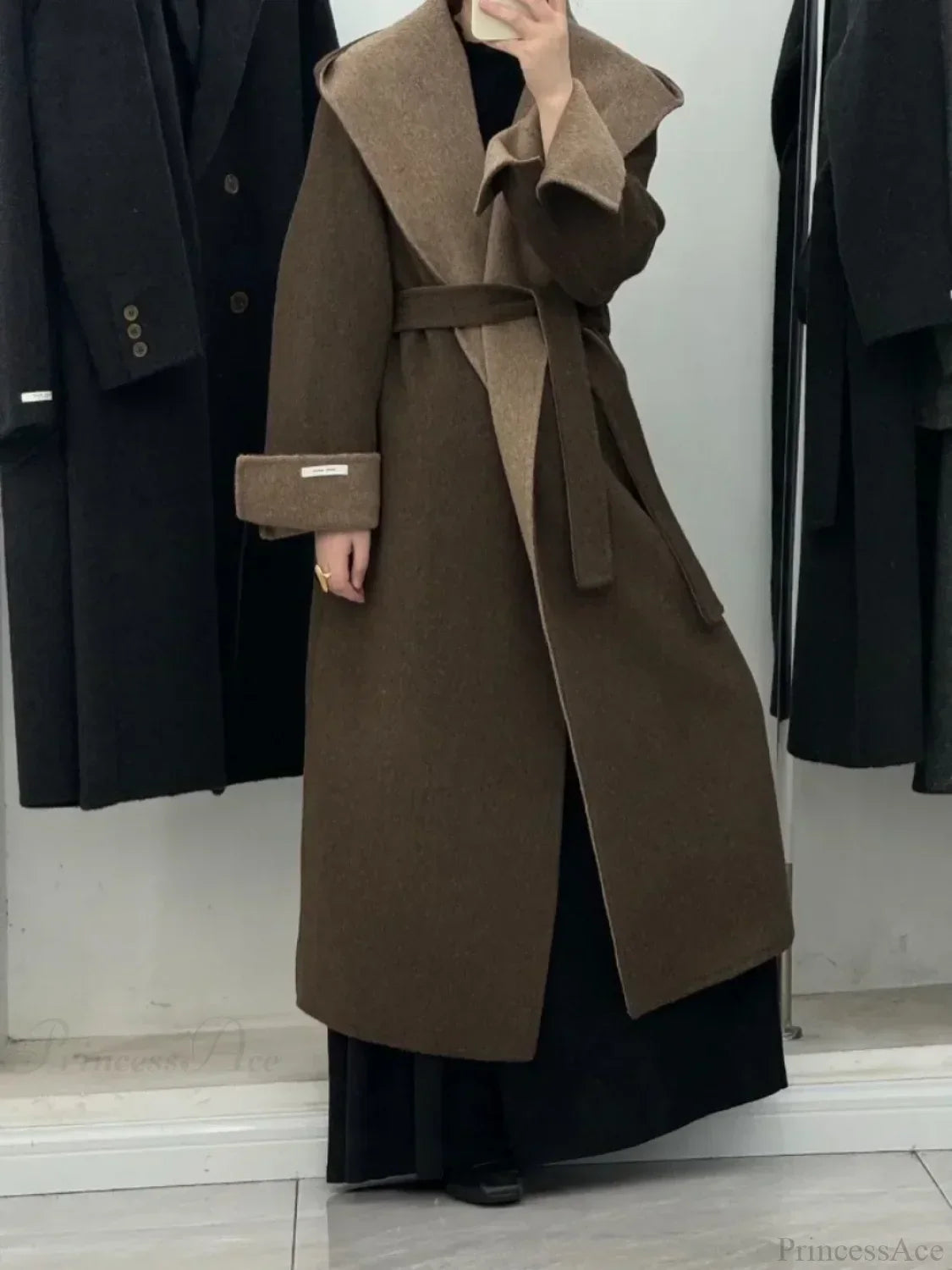 Wool Hooded Office Lady Cashmere Overcoat