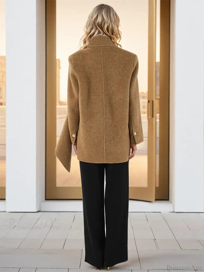 Woolen Scarf Collar Double-Breasted Overcoat
