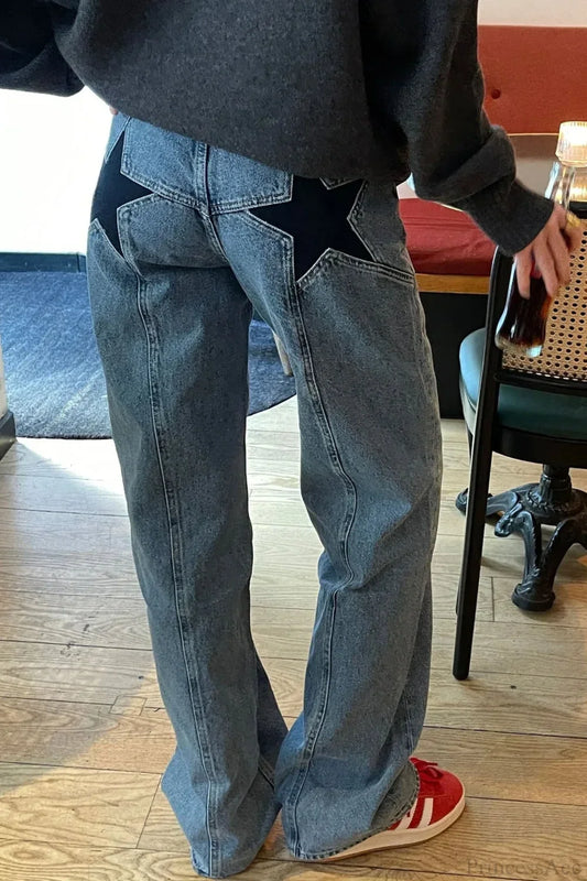 Y2K Star Color-Block Patchwork Jeans