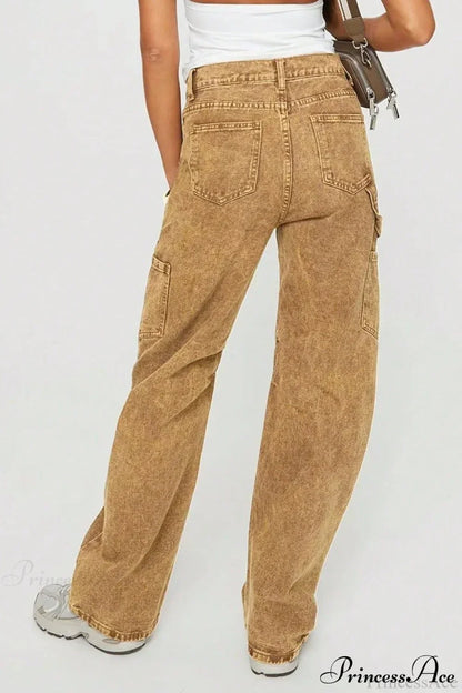 Y2K Washed Brown Straight Leg Cargo Jeans
